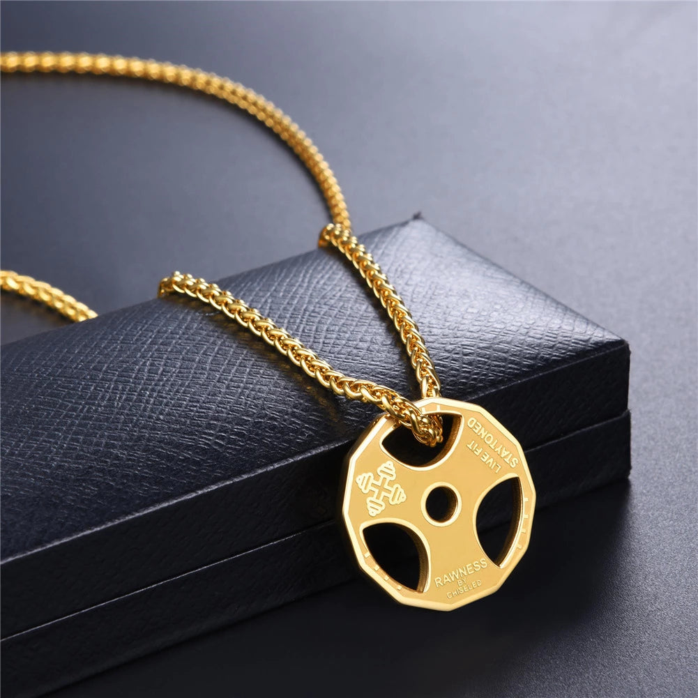 men fitness barbell gym necklace