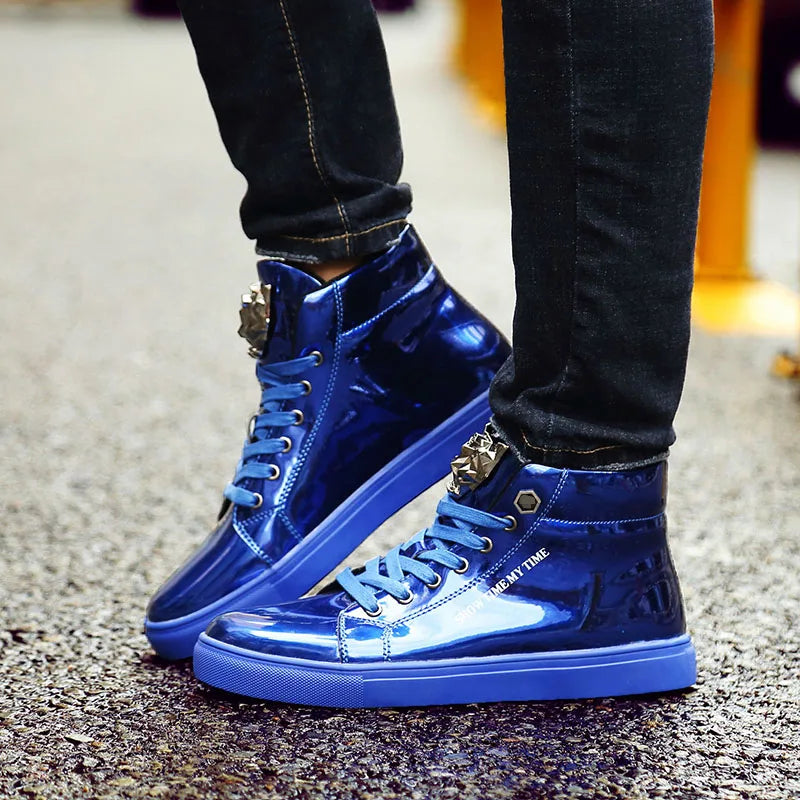 British Style Blue Shiny Mens Shoes Casual Hip Hop Luxury