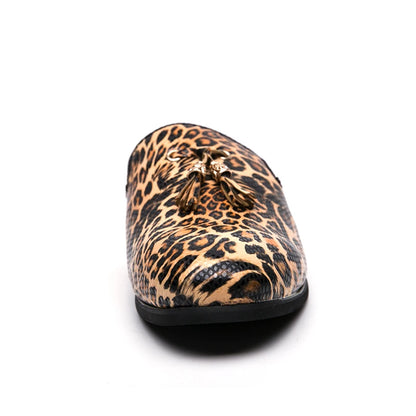 Men Leather Casual Leopard Mules Slippers Breathable Males