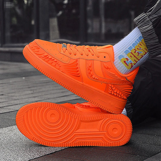 Fashion Orange Mens Chunky Sneakers Leather