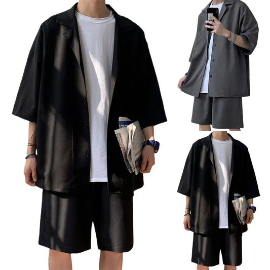 Two Pieces Men Coat Shorts Suit Set Summer Oversized Clothing Man