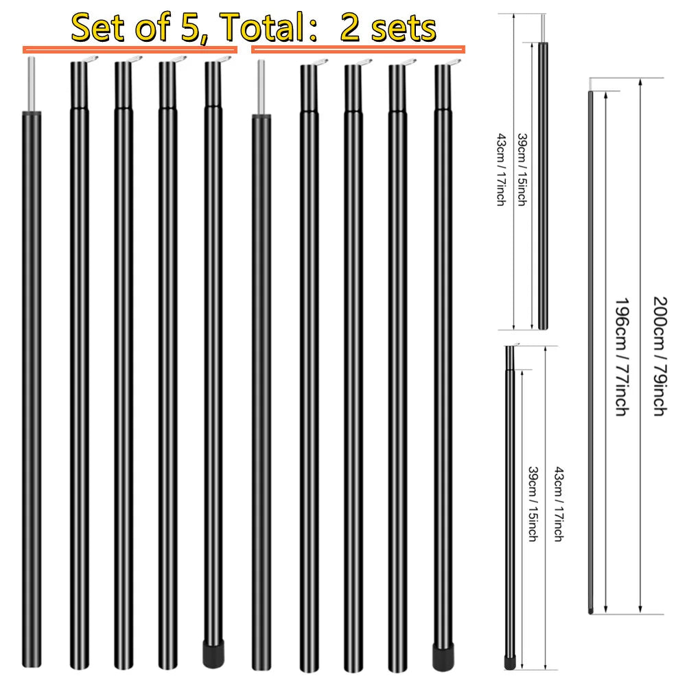 Telescopic Tent Pole Adjustable Tarp Aluminium Alloy Rods for Backpacking Hiking Camping Awning Shelter Canopy Accessory Kit