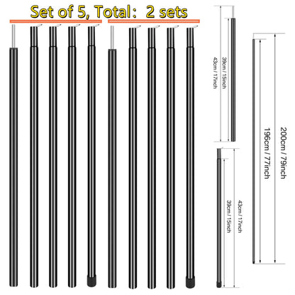 Telescopic Tent Pole Adjustable Tarp Aluminium Alloy Rods for Backpacking Hiking Camping Awning Shelter Canopy Accessory Kit