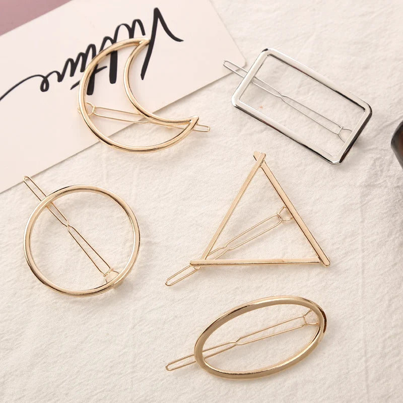 Girls Triangle Moon Hairpins Hair Clips Hairgrip Accessories Lip Round Barrettes Jewelry Women Pins Head