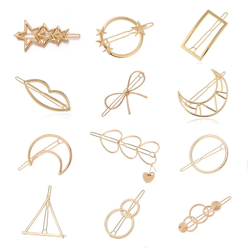 Girls Triangle Moon Hairpins Hair Clips Hairgrip Accessories Lip Round Barrettes Jewelry Women Pins Head