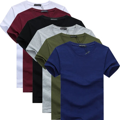 6pcs  2024 Simple creative design line solid color cotton T Shirts Men's New Arrival Style Short Sleeve Men t-shirt plus size