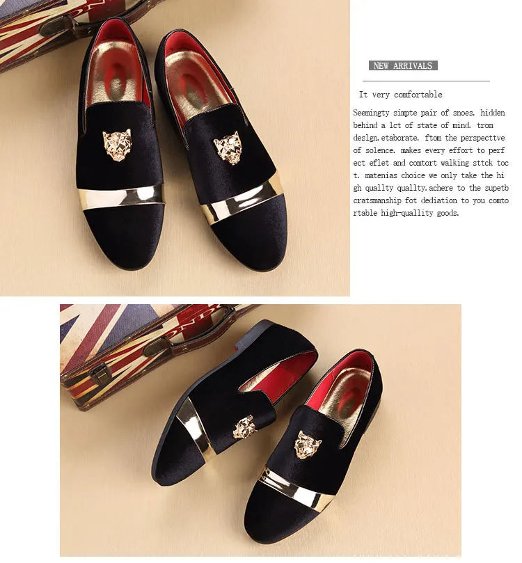 Wedding Party shoes Loafers Fashion Tiger Gold metal