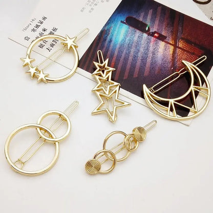 Girls Triangle Moon Hairpins Hair Clips Hairgrip Accessories Lip Round Barrettes Jewelry Women Pins Head