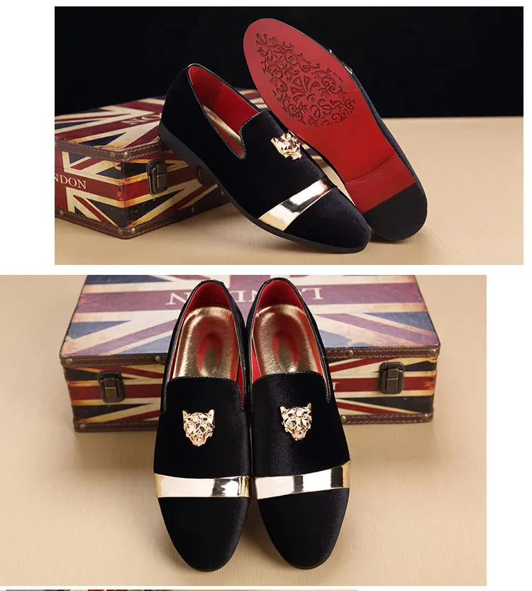 Wedding Party shoes Loafers Fashion Tiger Gold metal