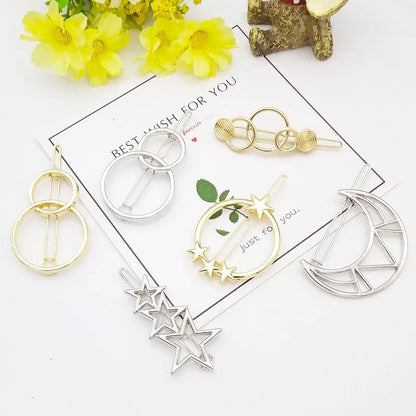 Girls Triangle Moon Hairpins Hair Clips Hairgrip Accessories Lip Round Barrettes Jewelry Women Pins Head