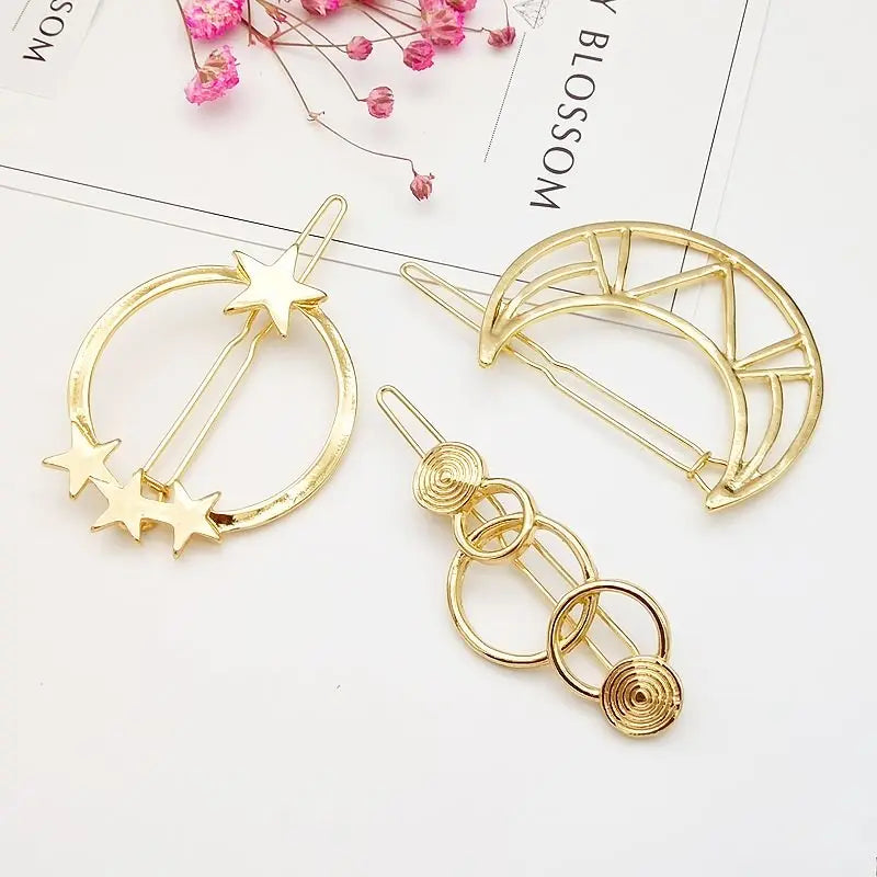 Girls Triangle Moon Hairpins Hair Clips Hairgrip Accessories Lip Round Barrettes Jewelry Women Pins Head