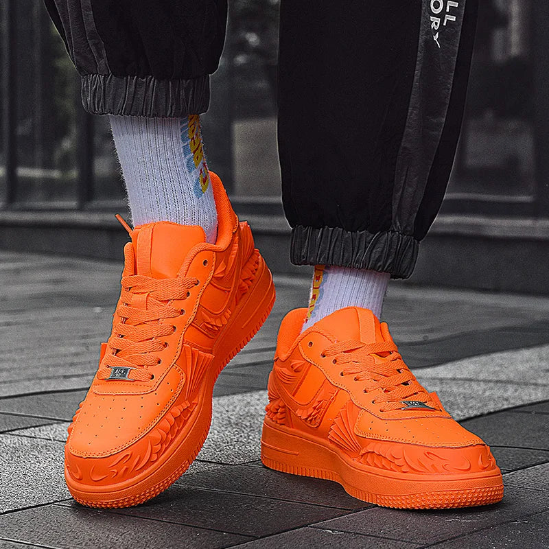 Fashion Orange Mens Chunky Sneakers Leather