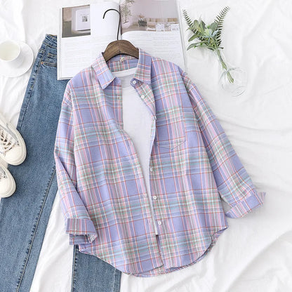 Plaid Shirt New Boutique Ladies Loose Blouse