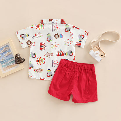 Toddler Boy Gentleman Outfit Short Sleeve Button down Shirt Bermuda Shorts Baby Boy Summer Clothes Set