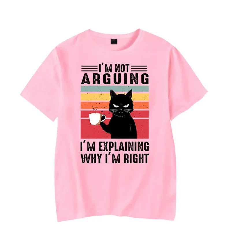 T shirts Oversize Black Cat I’m Not Arguing Graphic Funny Cat Coffee