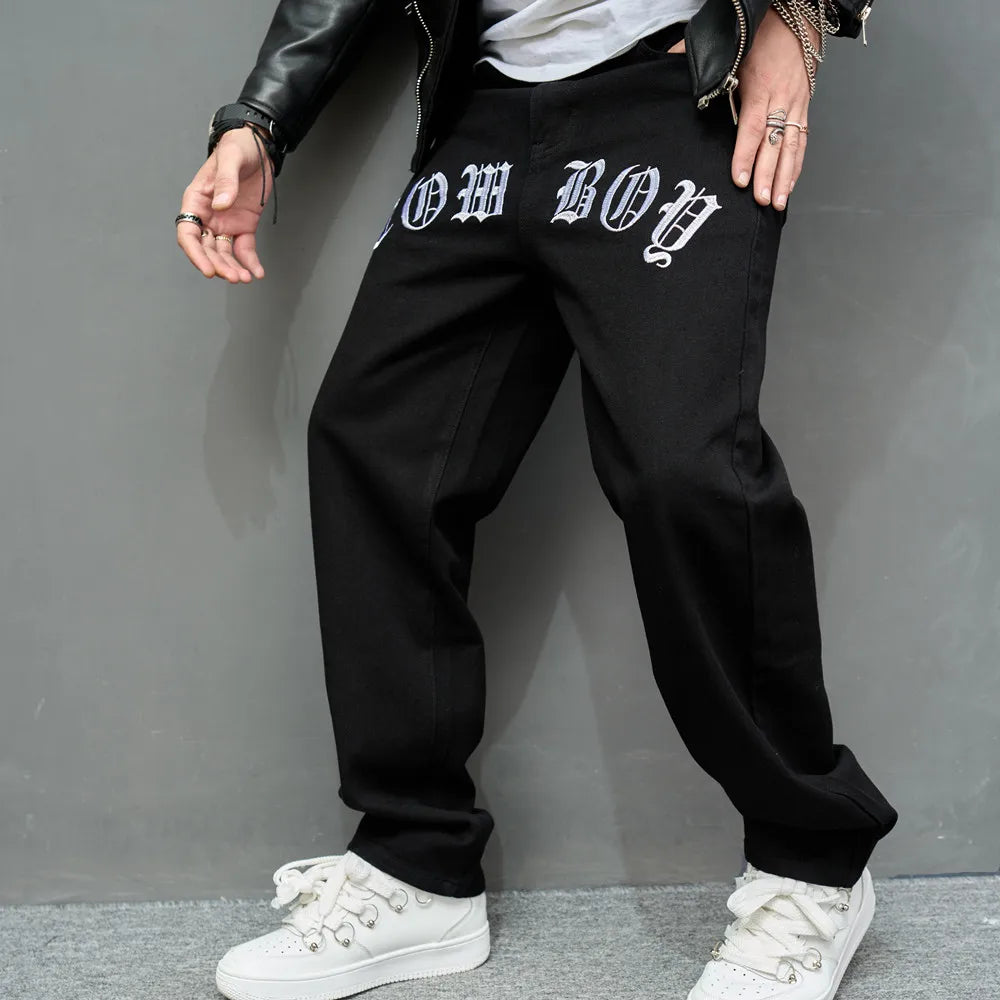 Men Stylish Embroidery Jeans Trousers Streetwear