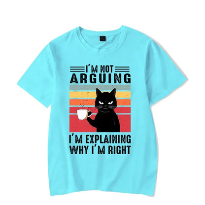 T shirts Oversize Black Cat I’m Not Arguing Graphic Funny Cat Coffee