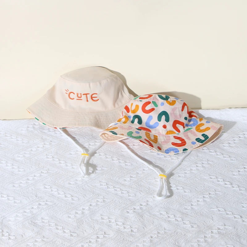 Double Sided Baby Bucket Hat Cute Letter Embroidered Children Boys Girls Fisherman Panama Cap Summer Outdoor Kids Sun Hat Gorras