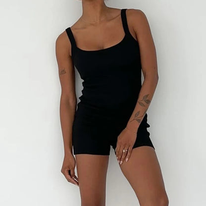 Summer Casual Rib Knitted Playsuit Women Sleeveless Skinny Romper O Neck Short Jumpsuit Wrap Bodycon Female Playsuit Overalls