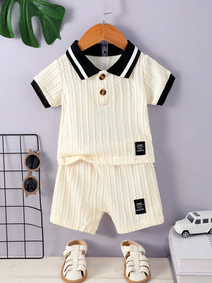 Baby Polo Collar Design Sense Simple Suit Color Matching Loose Shirt Casual Pants Male Baby