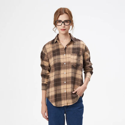 Plaid Shirt New Boutique Ladies Loose Blouse