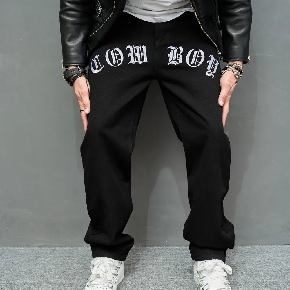 Men Stylish Embroidery Jeans Trousers Streetwear