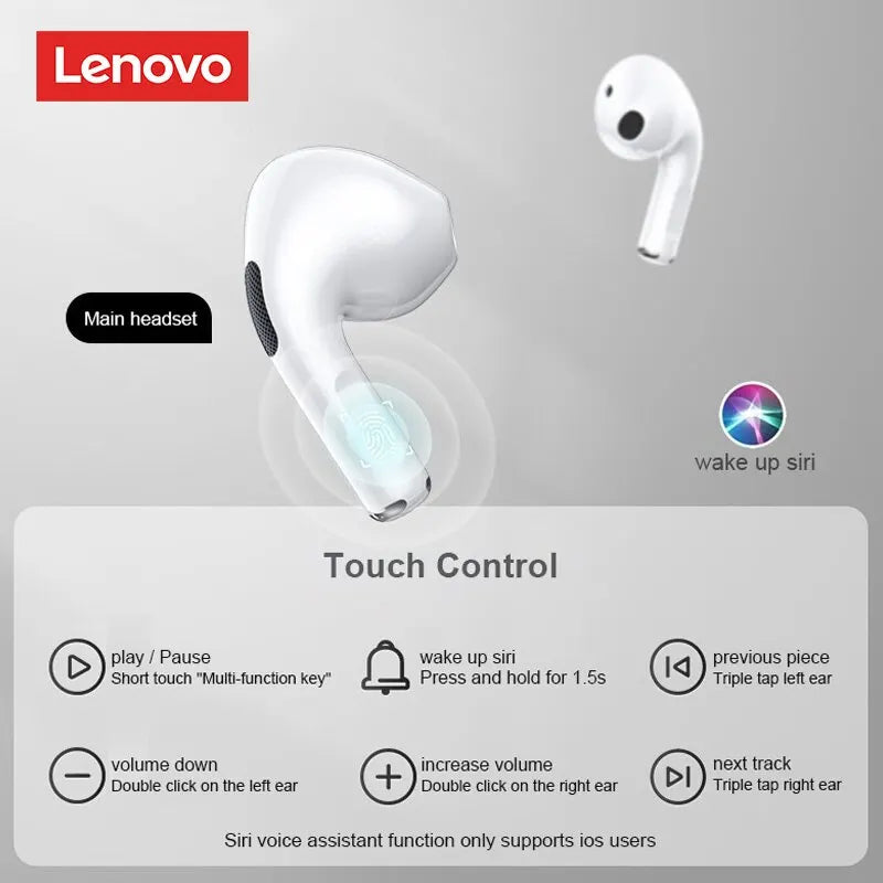 Lenovo Earphones Wireless Bluetooth 5.0 Earbuds Bass Touch Control