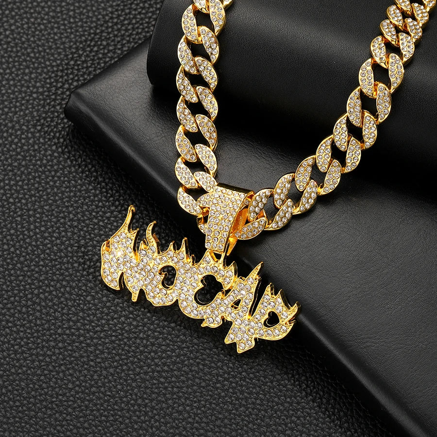 Purple Cuban Chain Jewelry Rhinestone Hip Hop Flame Plating Gun Silver Gold-color