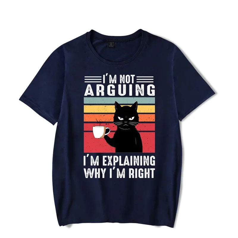 T shirts Oversize Black Cat I’m Not Arguing Graphic Funny Cat Coffee