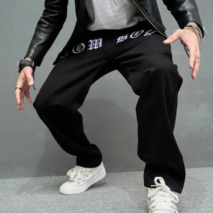 Men Stylish Embroidery Jeans Trousers Streetwear