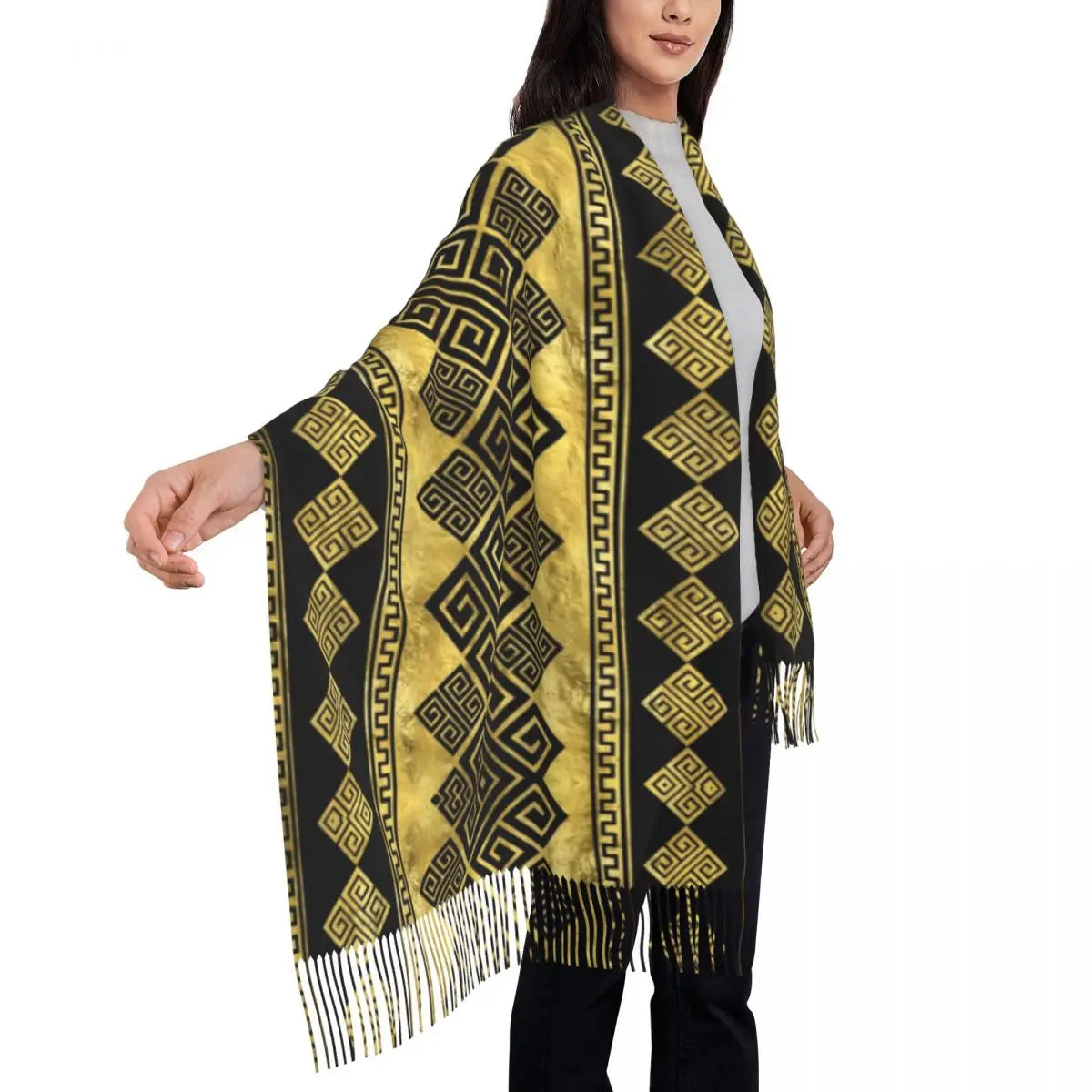 Greek Meander Scarf Wrap Women Long Winter Fall