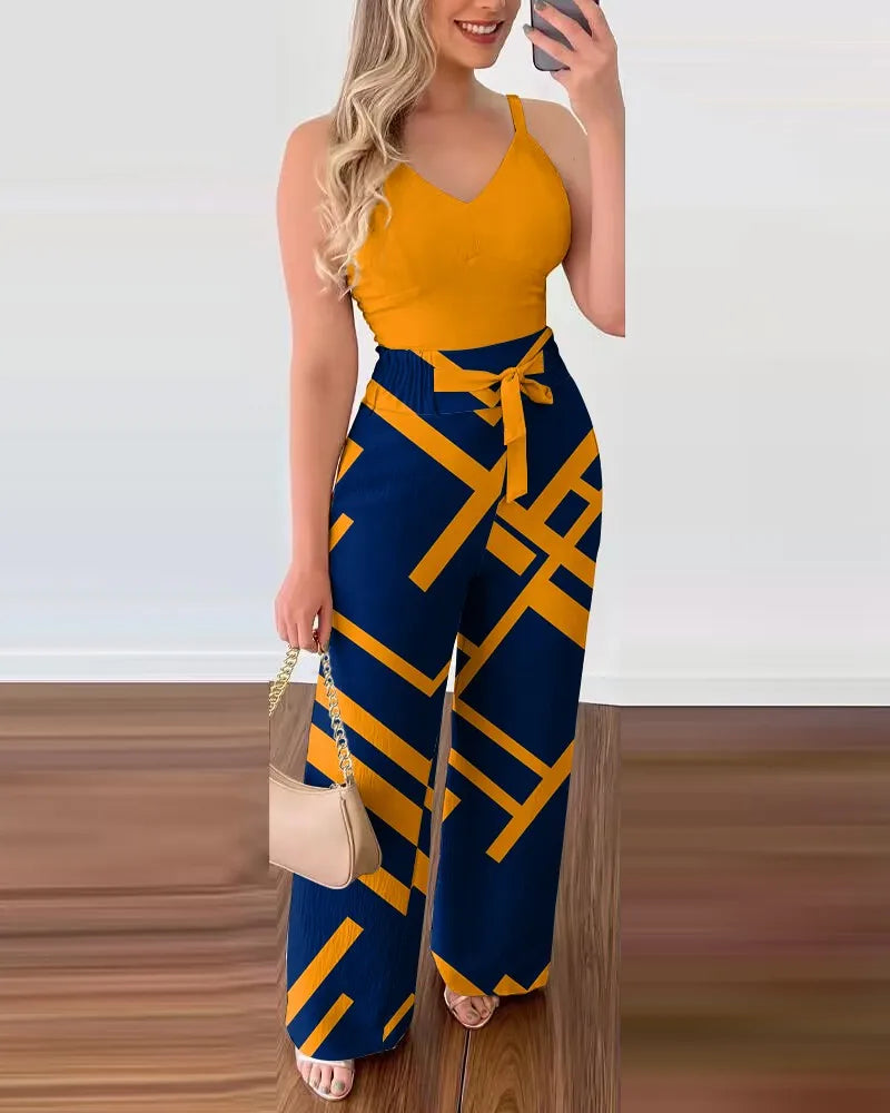 Set Jumpsuits for Women Elegant Sexy V-Neck Waist Pants Set