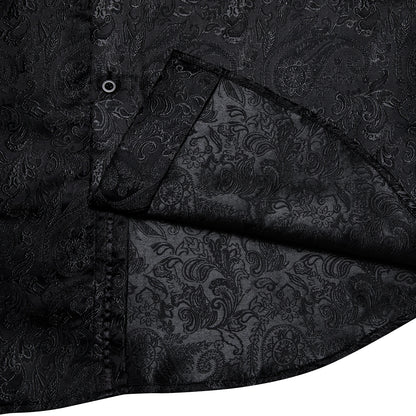 Black Paisley Silk Tuxedo Social Shirt Luxury Designer Men Clothing