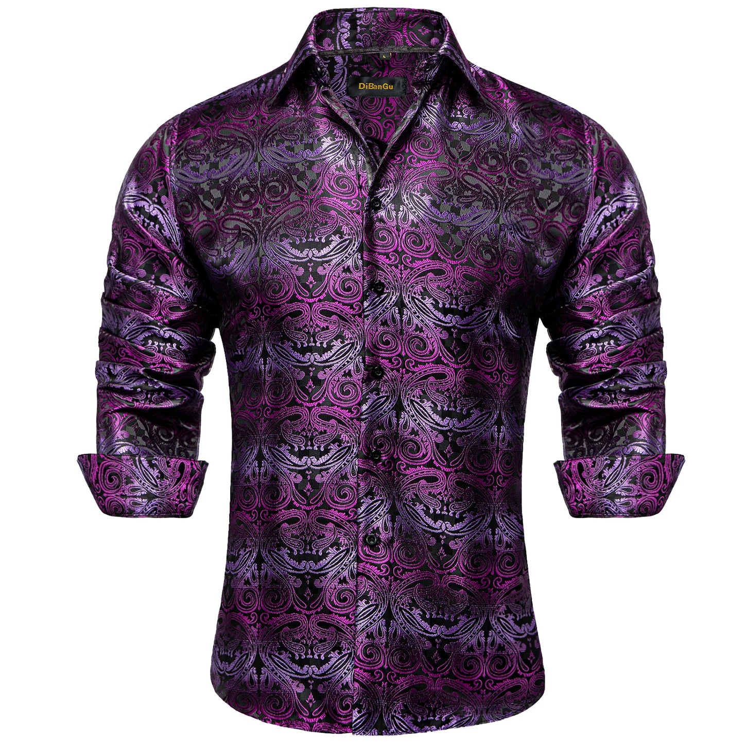 Black Paisley Silk Tuxedo Social Shirt Luxury Designer Men Clothing