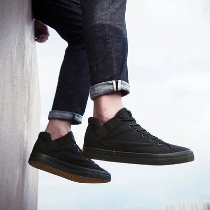 2024 Black Sneakers Men Canvas Shoes Height Increasing 3cm Cool Young Man Footwear Breathable Cloth Mens Casual Shoes