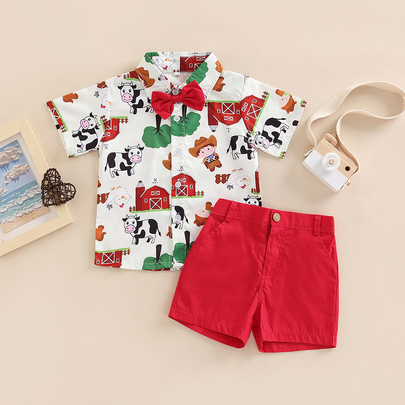 Toddler Boy Gentleman Outfit Short Sleeve Button down Shirt Bermuda Shorts Baby Boy Summer Clothes Set