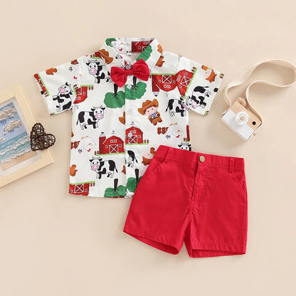 Toddler Boy Gentleman Outfit Short Sleeve Button down Shirt Bermuda Shorts Baby Boy Summer Clothes Set