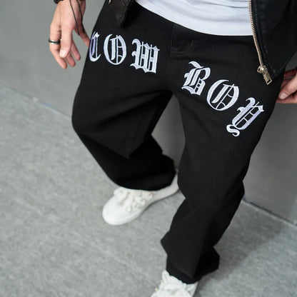 Men Stylish Embroidery Jeans Trousers Streetwear