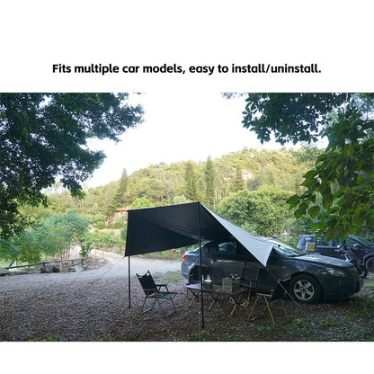 Bat Shape Car side Awning Black Coating Tarp 2x3 Outdoor Waterproof Camping Black Coated Car Rear Shelter Tent for SUV Van