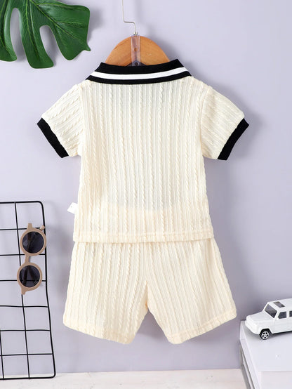 Baby Polo Collar Design Sense Simple Suit Color Matching Loose Shirt Casual Pants Male Baby