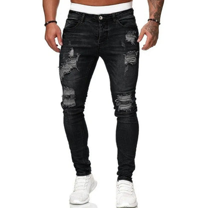 Street Style Ripped Skinny Jeans Men Vintage wash Solid Casual Slim fit