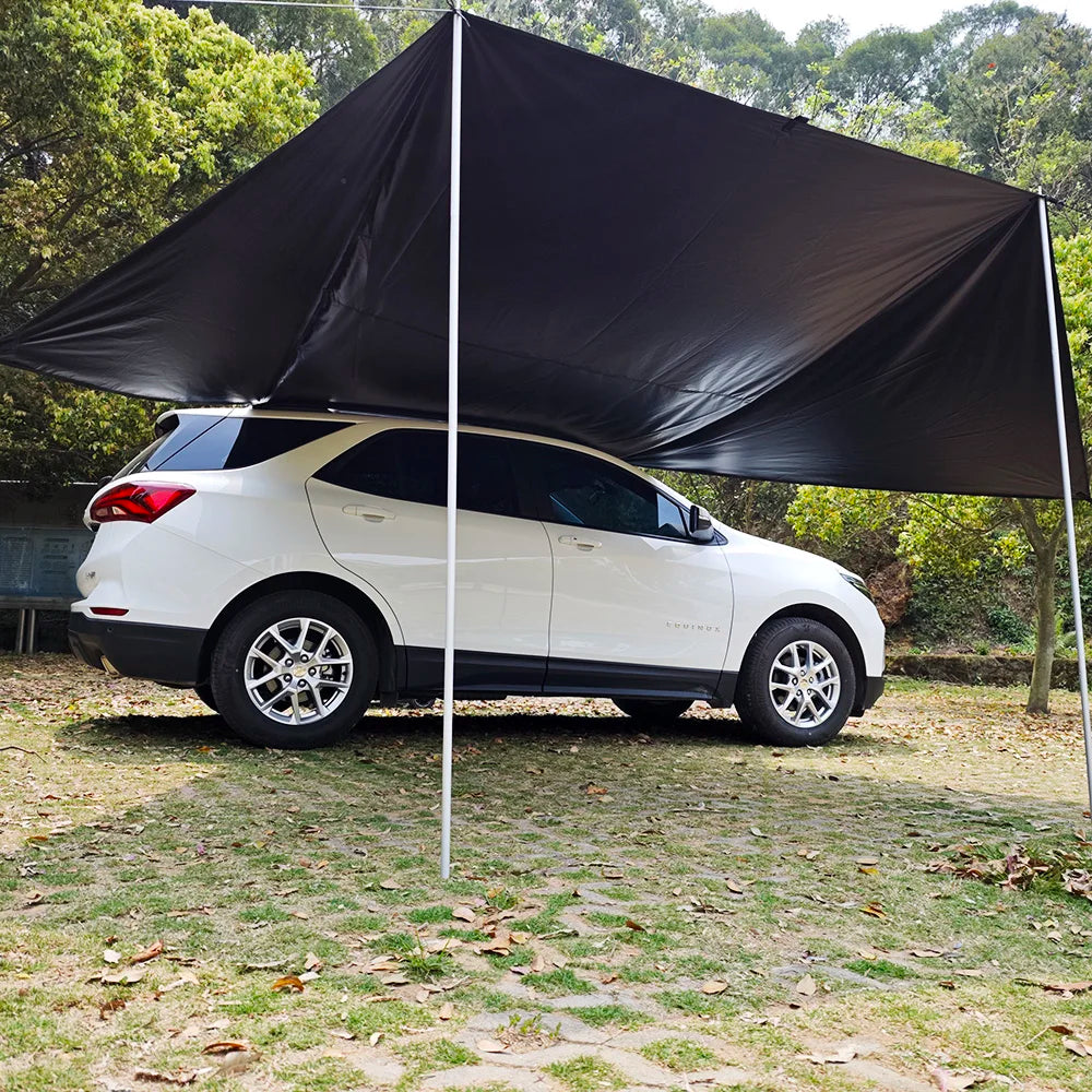 Manta Ray Car Side Awning Black Coating Tarp with Suction Cup Anchor Outdoor Camping Tourist SUV Tent Shade Waterproof Anti UV