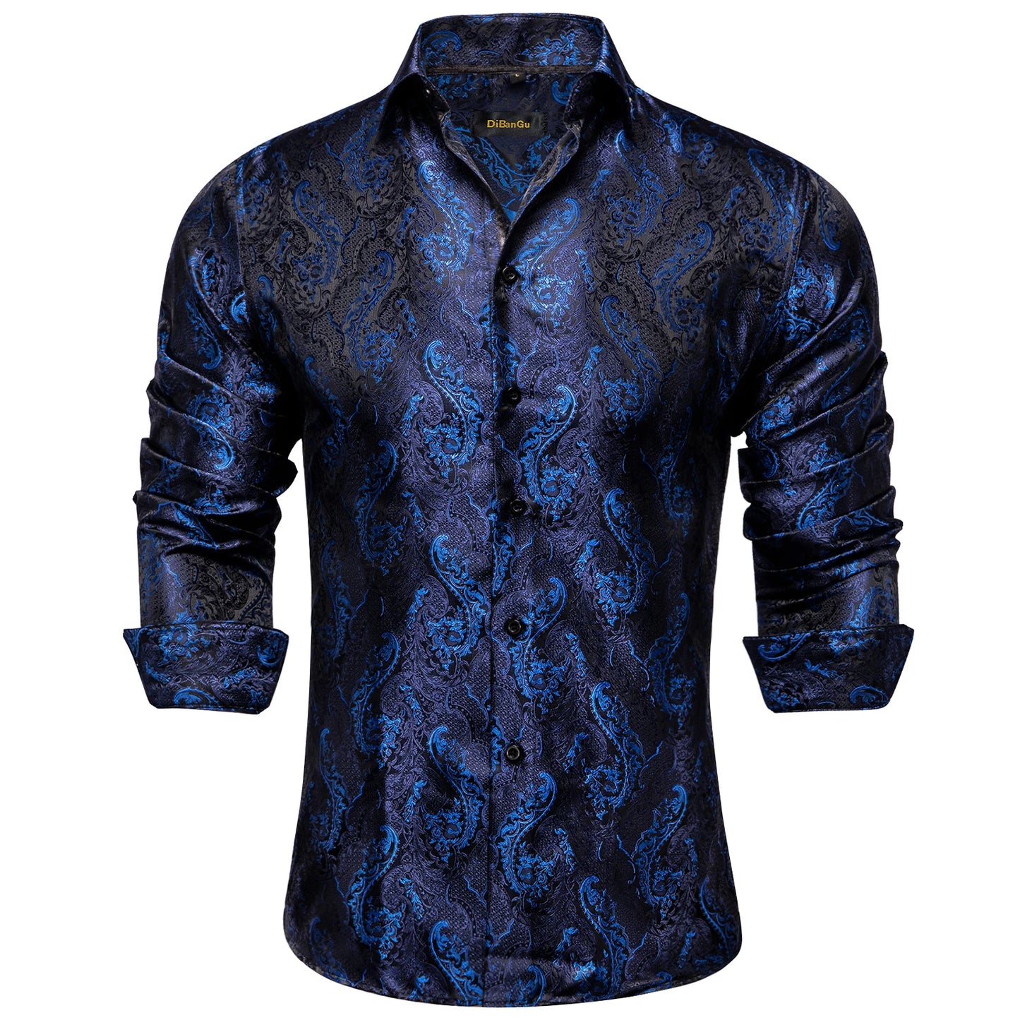 Black Paisley Silk Tuxedo Social Shirt Luxury Designer Men Clothing