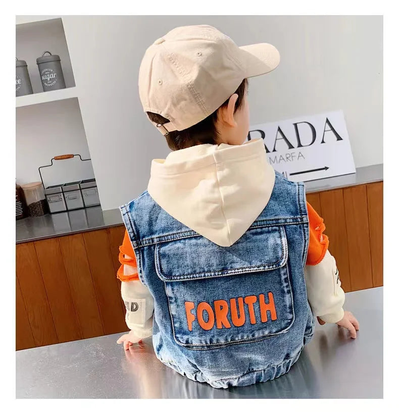 Casual Spring Autumn Baby Boys Girls Outfits Suit Children Denim Vest Hoodie Jeans 3Pcs Boys Sets Children Sets 1-7Y