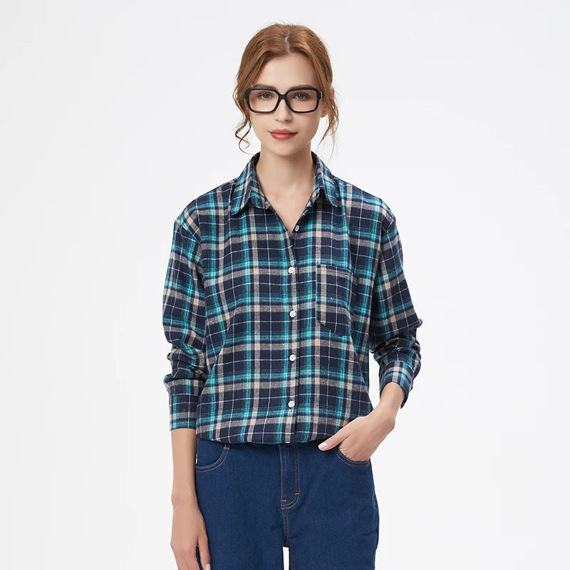 Plaid Shirt New Boutique Ladies Loose Blouse