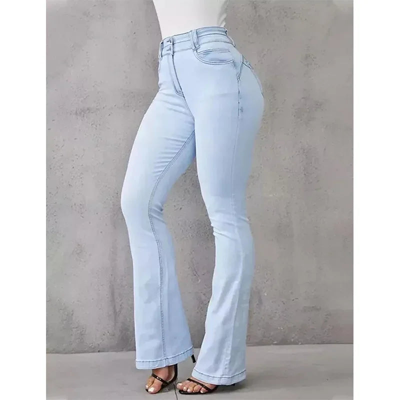 High Waist Denim Flare Pants Capris