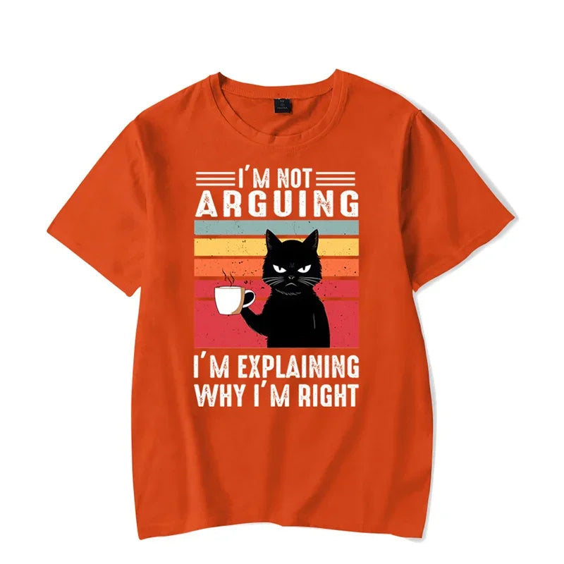 T shirts Oversize Black Cat I’m Not Arguing Graphic Funny Cat Coffee