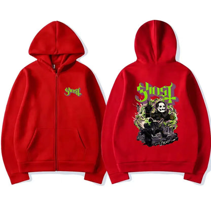 Ghost Band Zipper Hoodie Men Hip Hop Oversized Fashion Cartoon Anime Graphic Print Zip Up Hoodies Male Rock Gothic Sweatshirts