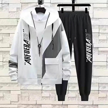 2Pcs/Set Jacket Pants Drawstring Zipper Hoodie