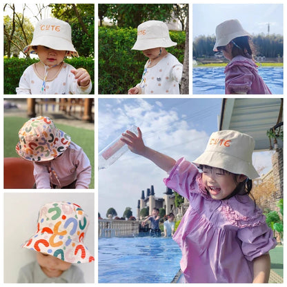 Double Sided Baby Bucket Hat Cute Letter Embroidered Children Boys Girls Fisherman Panama Cap Summer Outdoor Kids Sun Hat Gorras